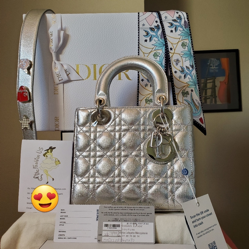Lady DIOR mydiorabc Silver Calfskin Small Bag